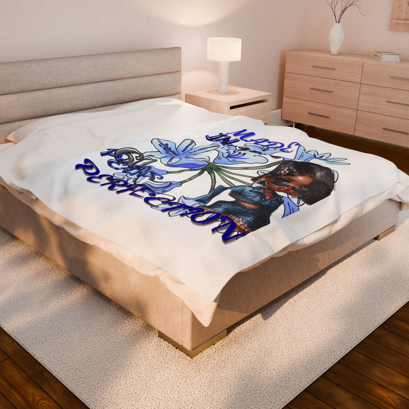 60th Birthday Velveteen Plush Blanket, Cozy Throw, Gift for Her, Made in 1965, Birthday Celebration, Custom Blanket, Floral Design