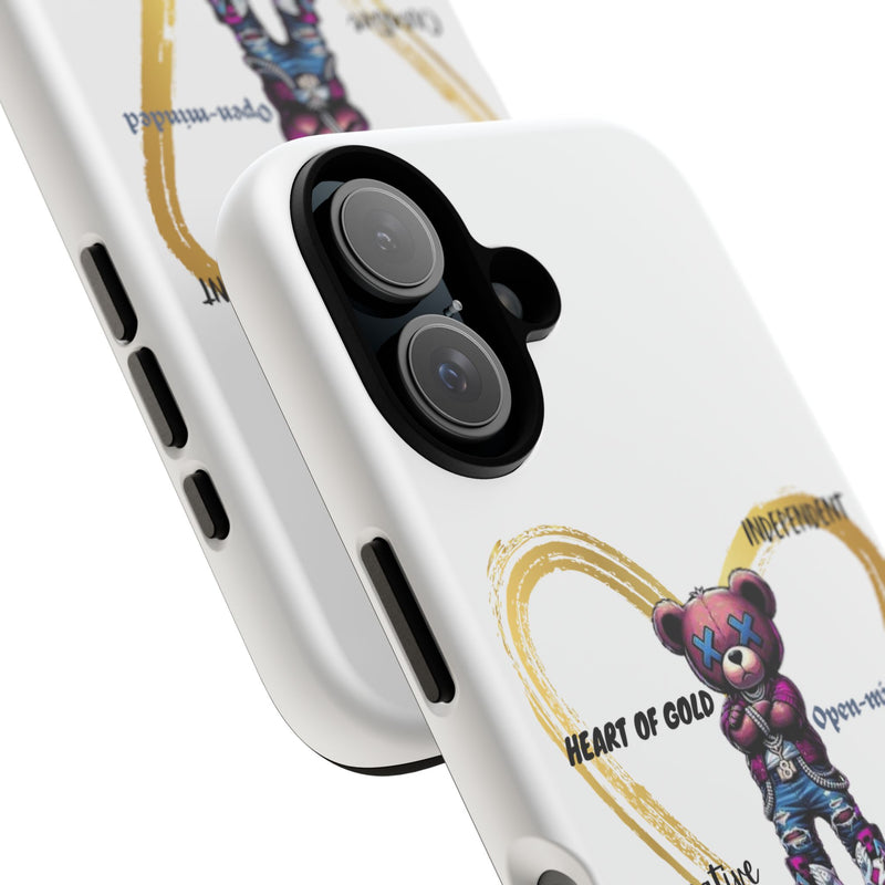 Aquarius Phone Case - Tough Cases with Heart of Gold Design, Cute Bear, Zodiac Gift, Trendy Tech, Astrology Lover