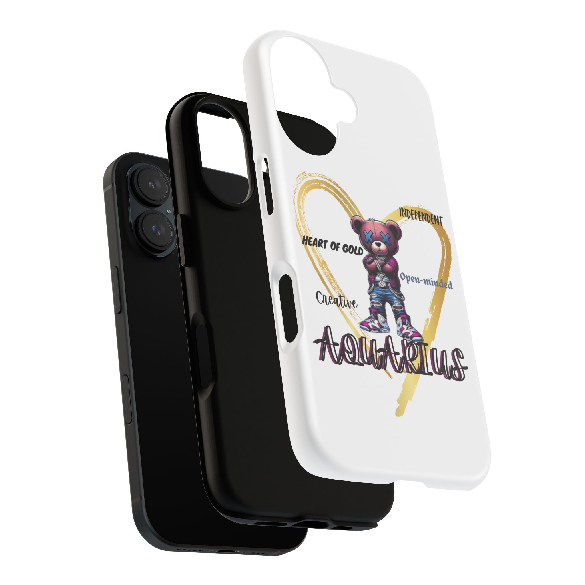 Aquarius Phone Case - Tough Cases with Heart of Gold Design, Cute Bear, Zodiac Gift, Trendy Tech, Astrology Lover