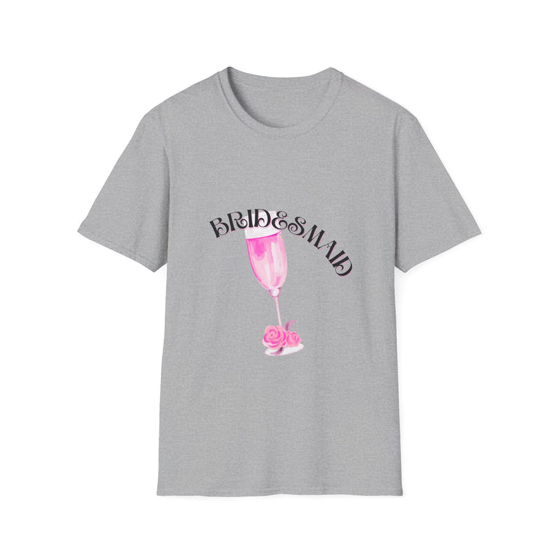 Bridesmaid T-Shirt with Rose and Champagne Glass Design, Wedding Party Gift, Bridal Shower Apparel, Casual Wear, Wedding Celebration