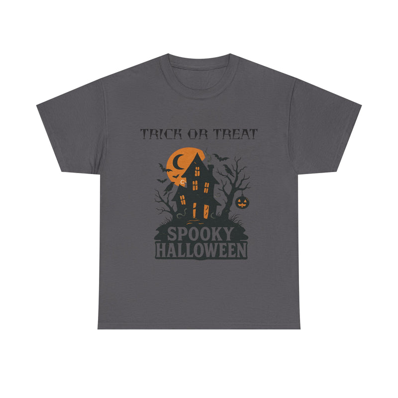 Halloween Spooky House Unisex Heavy Cotton Tee, Fall Shirt, Halloween Costume Tee, Spooky Gift, Ghostly Wear, Party Outfit