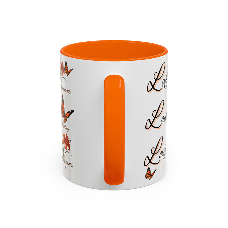 Live Laugh Love Butterfly Accent Coffee Mug — Floral Inspirational Tea Mug (11/15 oz)