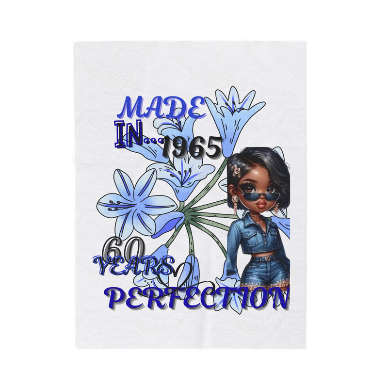 60th Birthday Velveteen Plush Blanket, Cozy Throw, Gift for Her, Made in 1965, Birthday Celebration, Custom Blanket, Floral Design