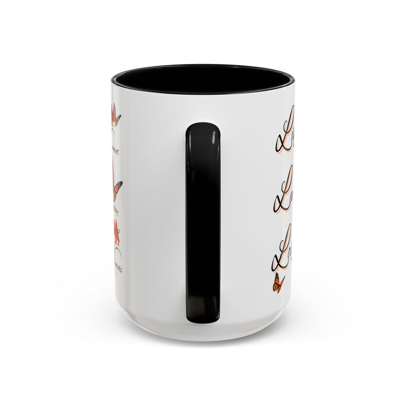 Live Laugh Love Butterfly Accent Coffee Mug — Floral Inspirational Tea Mug (11/15 oz)