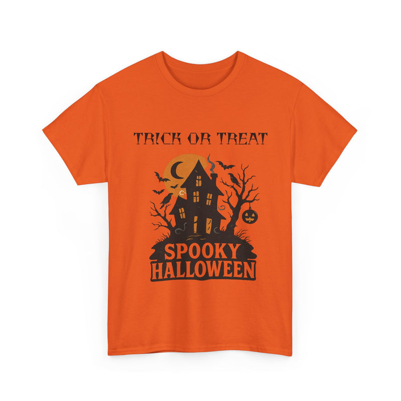 Halloween Spooky House Unisex Heavy Cotton Tee, Fall Shirt, Halloween Costume Tee, Spooky Gift, Ghostly Wear, Party Outfit