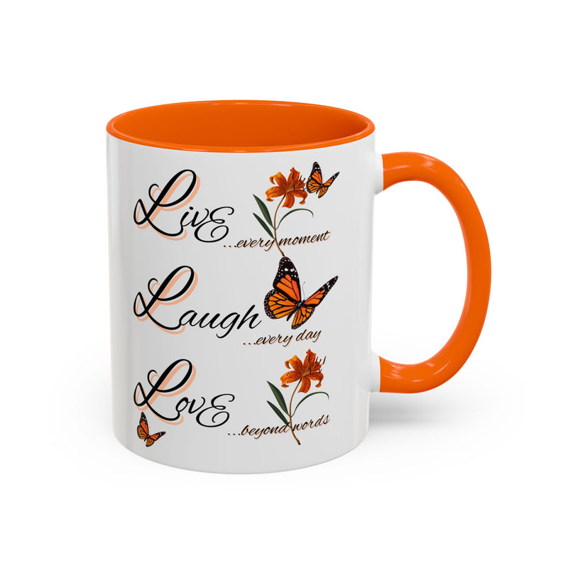 Live Laugh Love Butterfly Accent Coffee Mug — Floral Inspirational Tea Mug (11/15 oz)