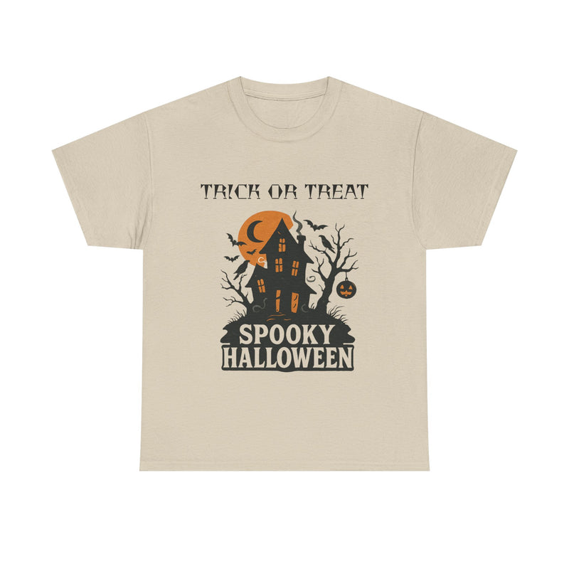 Halloween Spooky House Unisex Heavy Cotton Tee, Fall Shirt, Halloween Costume Tee, Spooky Gift, Ghostly Wear, Party Outfit