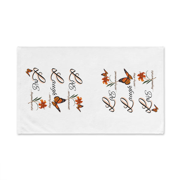 Live Laugh Love Hand Towel — Orange Butterfly & Floral Kitchen Towel