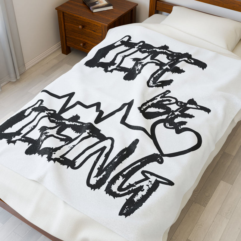 Velveteen Plush Blanket — "Life Be Getting" Script Design with Heartbeat Graphic
