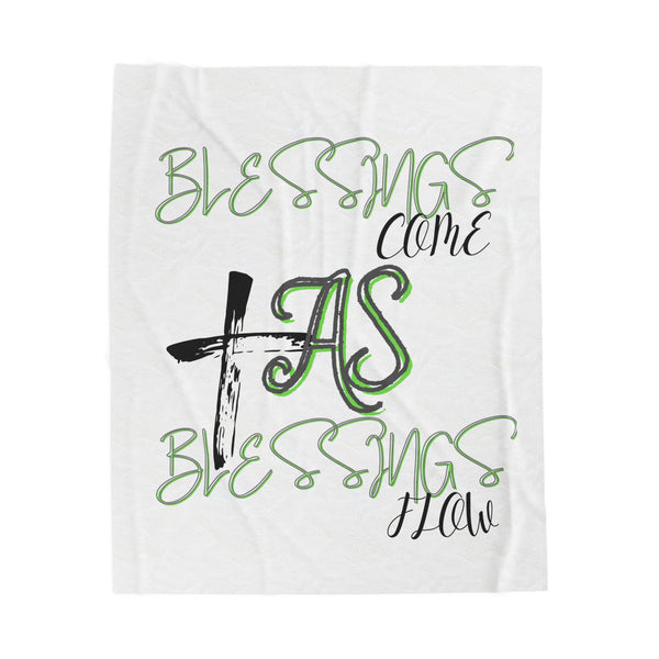 Blessings Come Velveteen Plush Blanket | Cozy Gift, Inspirational Room Decor, Faith-Themed Accessories, Perfect for Any Occasion