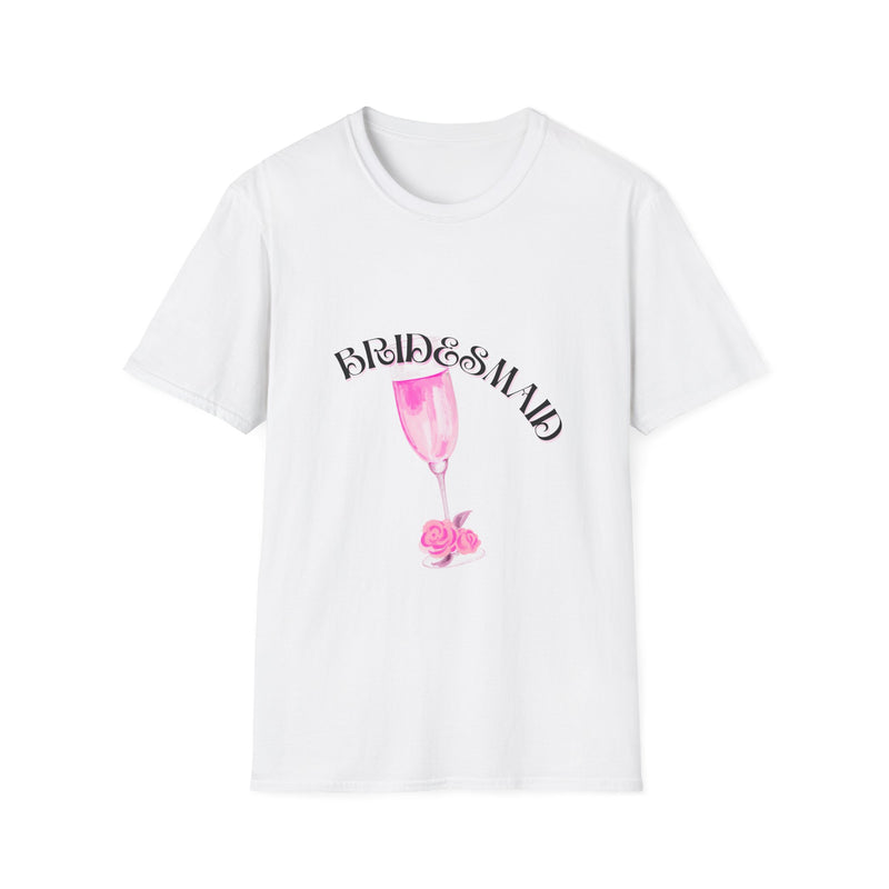 Bridesmaid T-Shirt with Rose and Champagne Glass Design, Wedding Party Gift, Bridal Shower Apparel, Casual Wear, Wedding Celebration