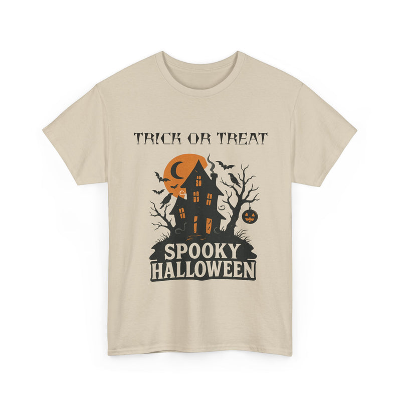 Halloween Spooky House Unisex Heavy Cotton Tee, Fall Shirt, Halloween Costume Tee, Spooky Gift, Ghostly Wear, Party Outfit