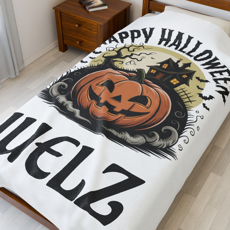 Halloween Velveteen Plush Blanket, Cozy Throw for Spooky Nights, Personalized Gift, Autumn Decor, Warm and Soft Blanket
