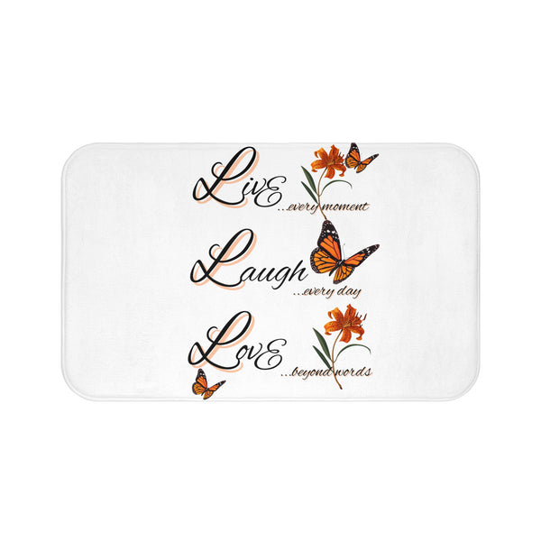 Live Laugh Love Butterfly Bath Mat — Inspirational Bathroom Rug