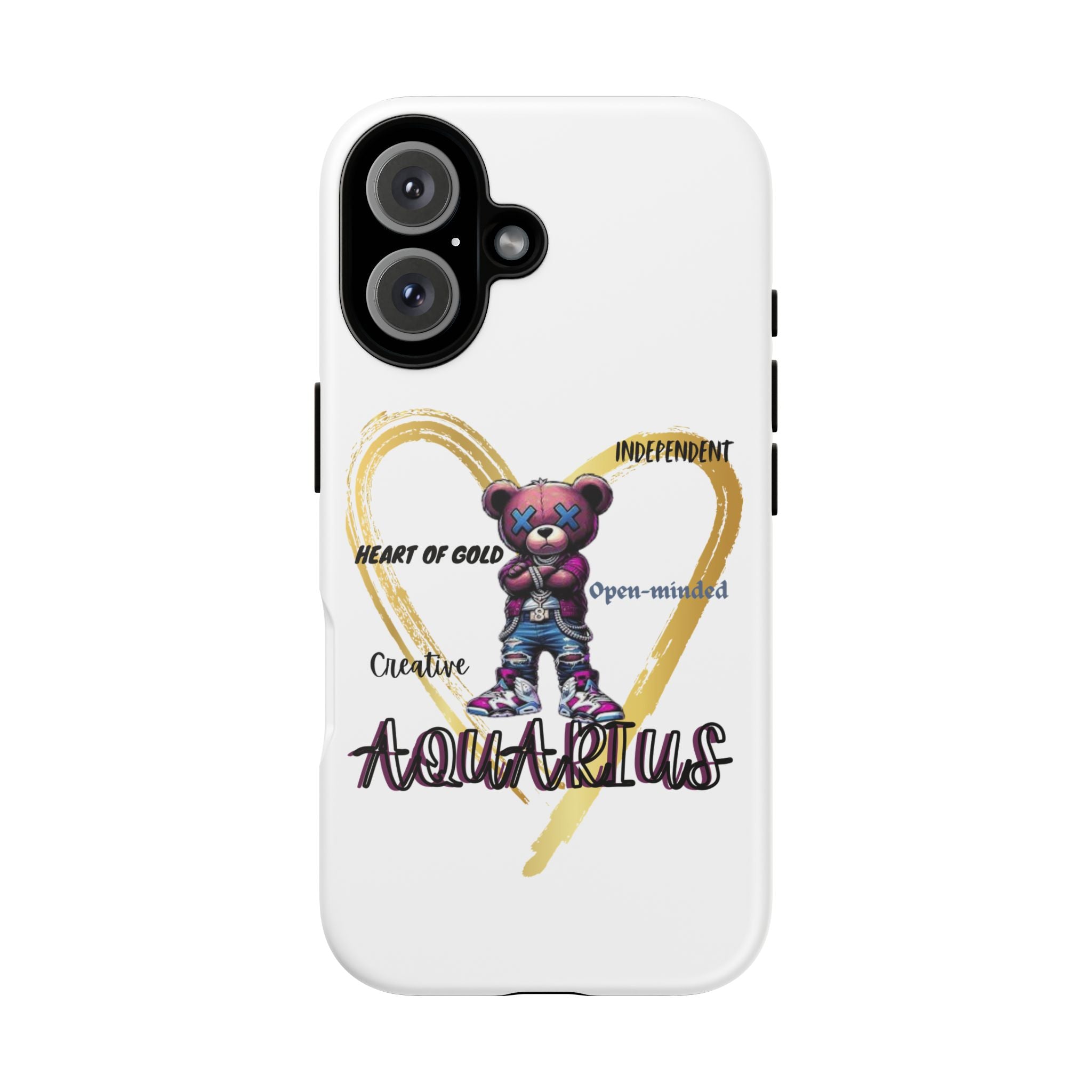 Aquarius Phone Case - Tough Cases with Heart of Gold Design, Cute Bear, Zodiac Gift, Trendy Tech, Astrology Lover
