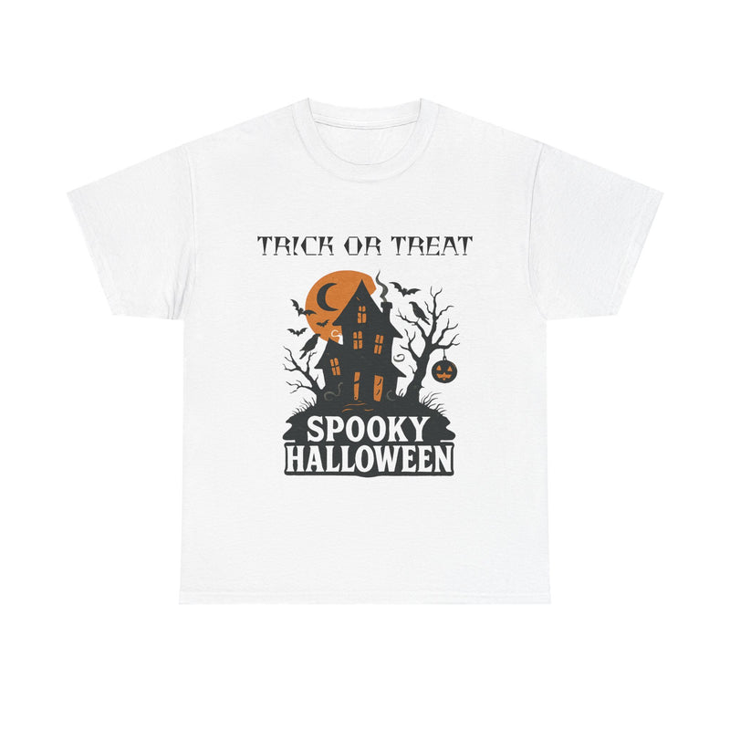 Halloween Spooky House Unisex Heavy Cotton Tee, Fall Shirt, Halloween Costume Tee, Spooky Gift, Ghostly Wear, Party Outfit