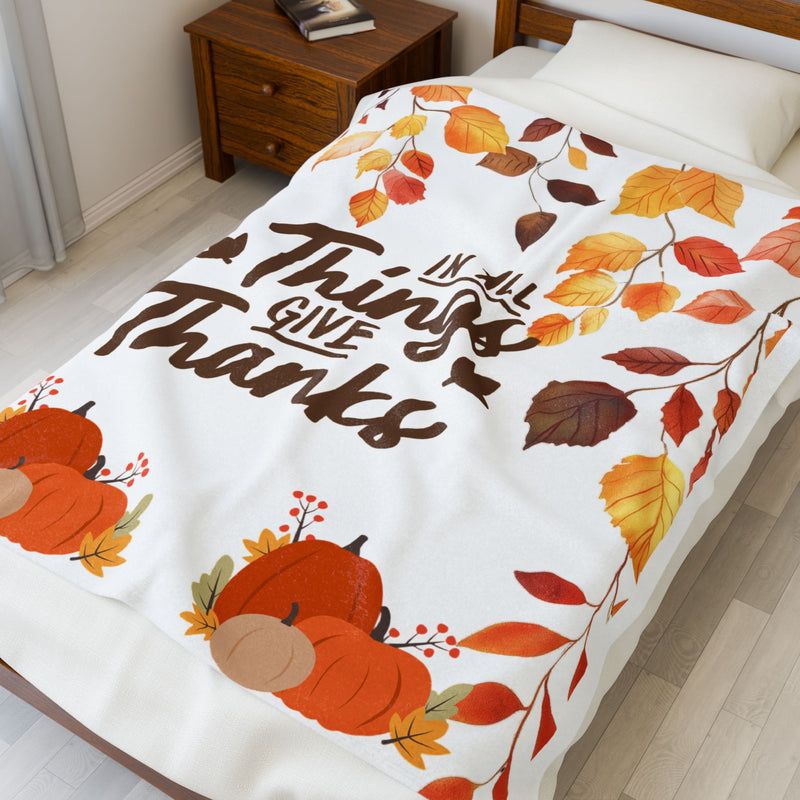 Thanksgiving Velveteen Plush Blanket - Cozy Autumn Decor