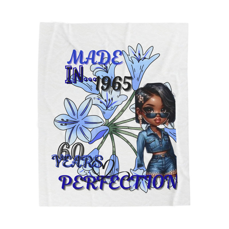 60th Birthday Velveteen Plush Blanket, Cozy Throw, Gift for Her, Made in 1965, Birthday Celebration, Custom Blanket, Floral Design