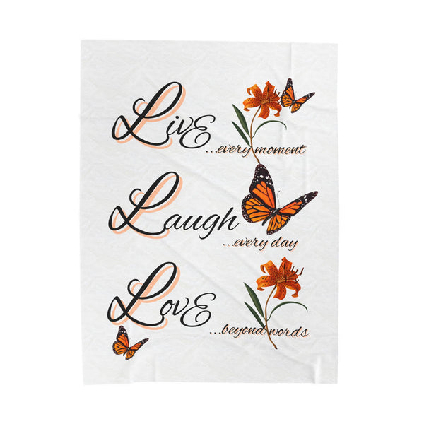 Plush Blanket — "Live Laugh Love" Butterfly Floral Velveteen Throw