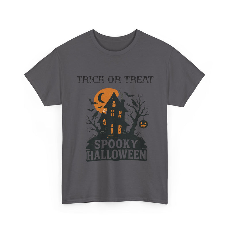 Halloween Spooky House Unisex Heavy Cotton Tee, Fall Shirt, Halloween Costume Tee, Spooky Gift, Ghostly Wear, Party Outfit
