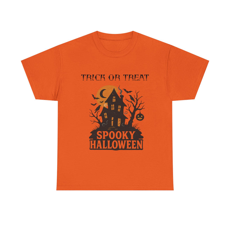 Halloween Spooky House Unisex Heavy Cotton Tee, Fall Shirt, Halloween Costume Tee, Spooky Gift, Ghostly Wear, Party Outfit