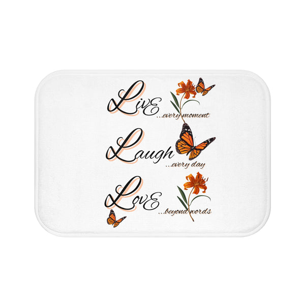 Live Laugh Love Butterfly Bath Mat — Inspirational Bathroom Rug