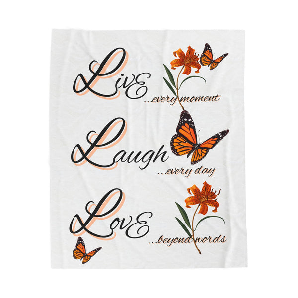 Plush Blanket — "Live Laugh Love" Butterfly Floral Velveteen Throw