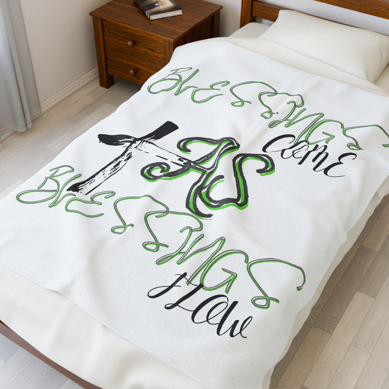 Blessings Come Velveteen Plush Blanket | Cozy Gift, Inspirational Room Decor, Faith-Themed Accessories, Perfect for Any Occasion