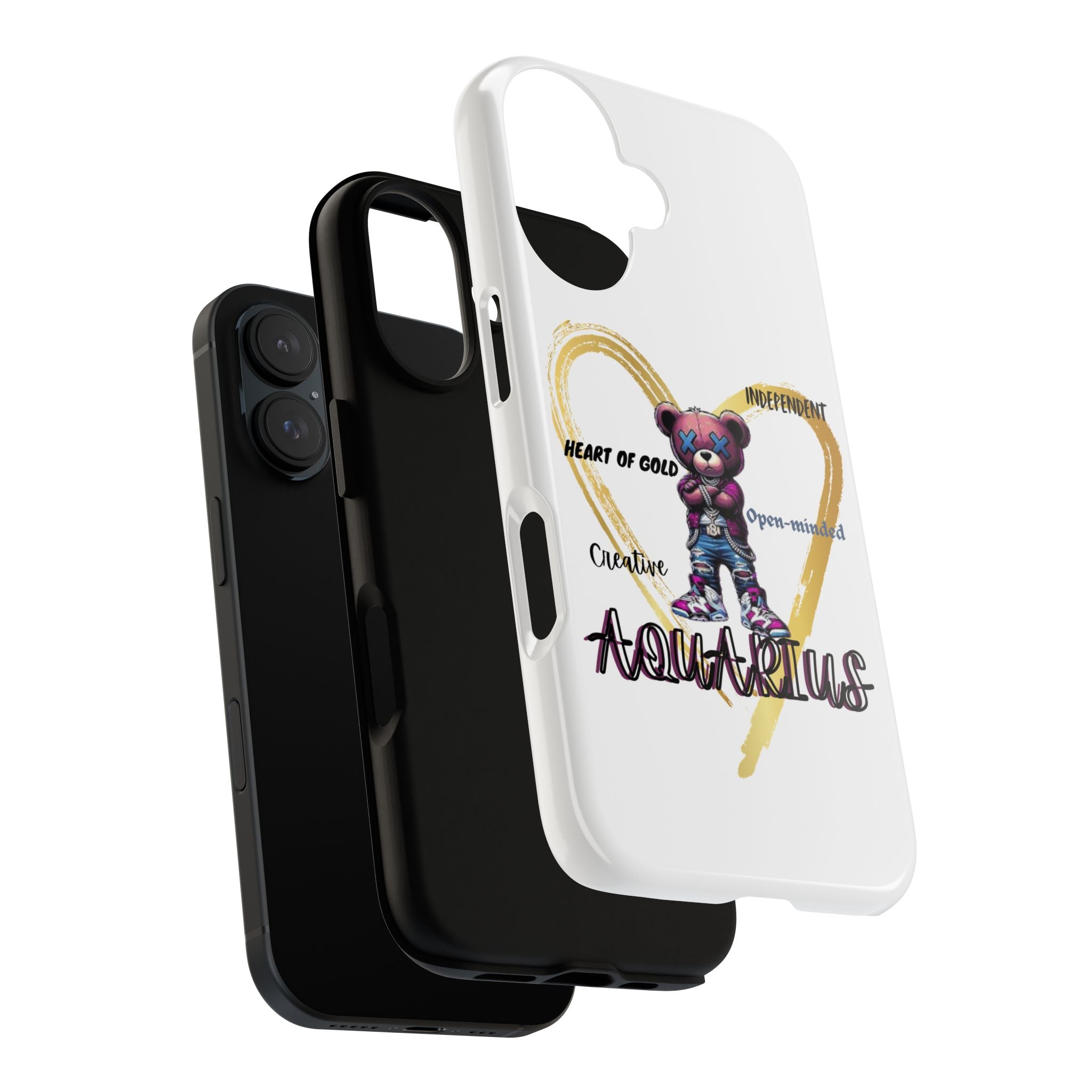 Aquarius Phone Case - Tough Cases with Heart of Gold Design, Cute Bear, Zodiac Gift, Trendy Tech, Astrology Lover