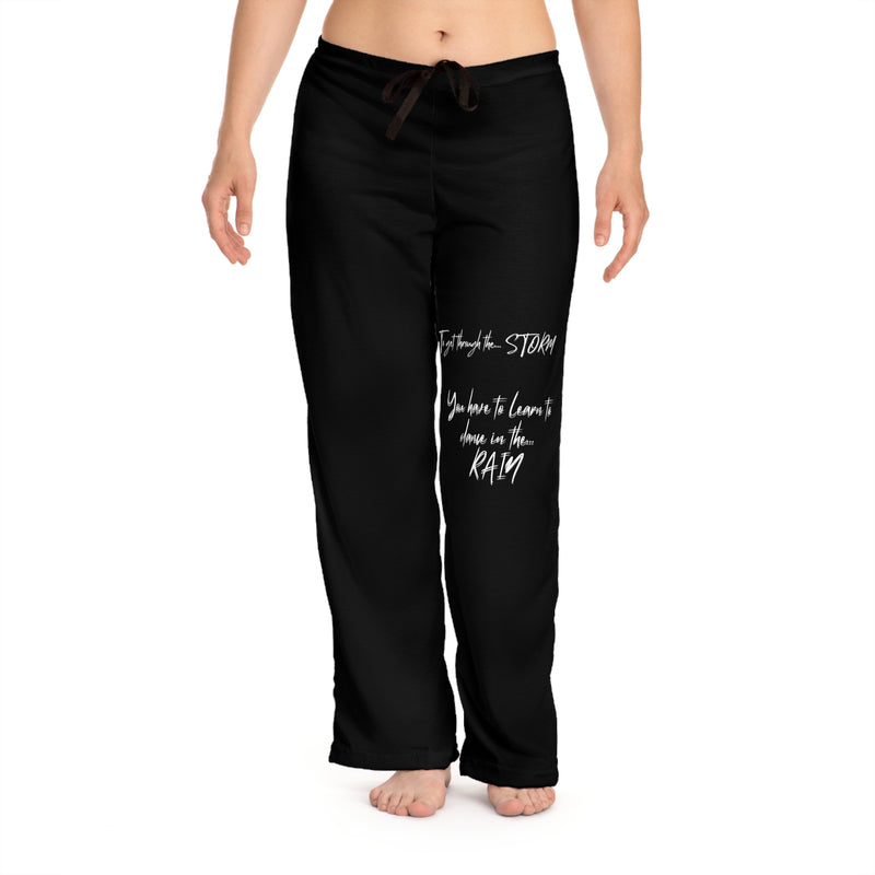 Women's Black Pajama Pants with Inspirational Script – "Just Through the Storm..."