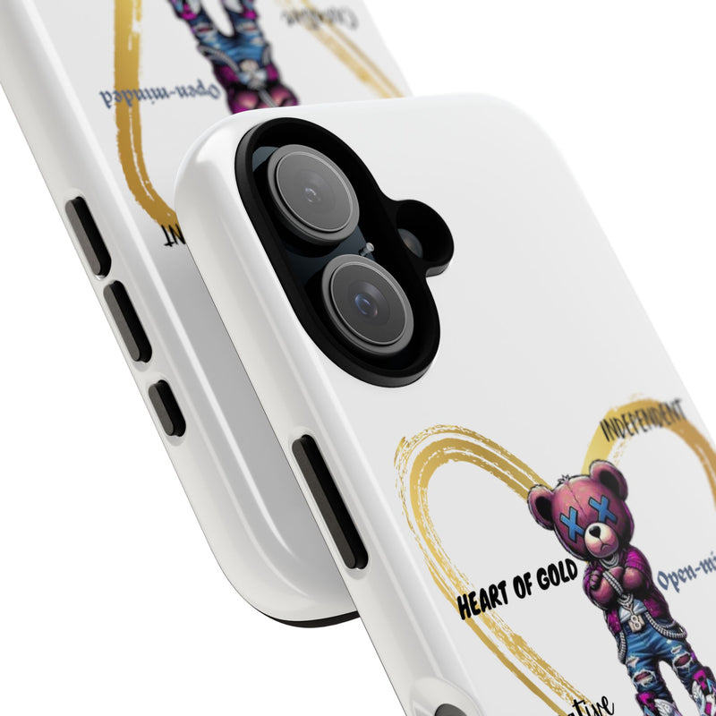 Aquarius Phone Case - Tough Cases with Heart of Gold Design, Cute Bear, Zodiac Gift, Trendy Tech, Astrology Lover