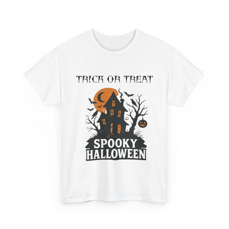 Halloween Spooky House Unisex Heavy Cotton Tee, Fall Shirt, Halloween Costume Tee, Spooky Gift, Ghostly Wear, Party Outfit